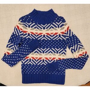 Abercrombie & Fitch Fair Isle Nordic Ski Blue Red Sweater Womens Sz XS Vintage